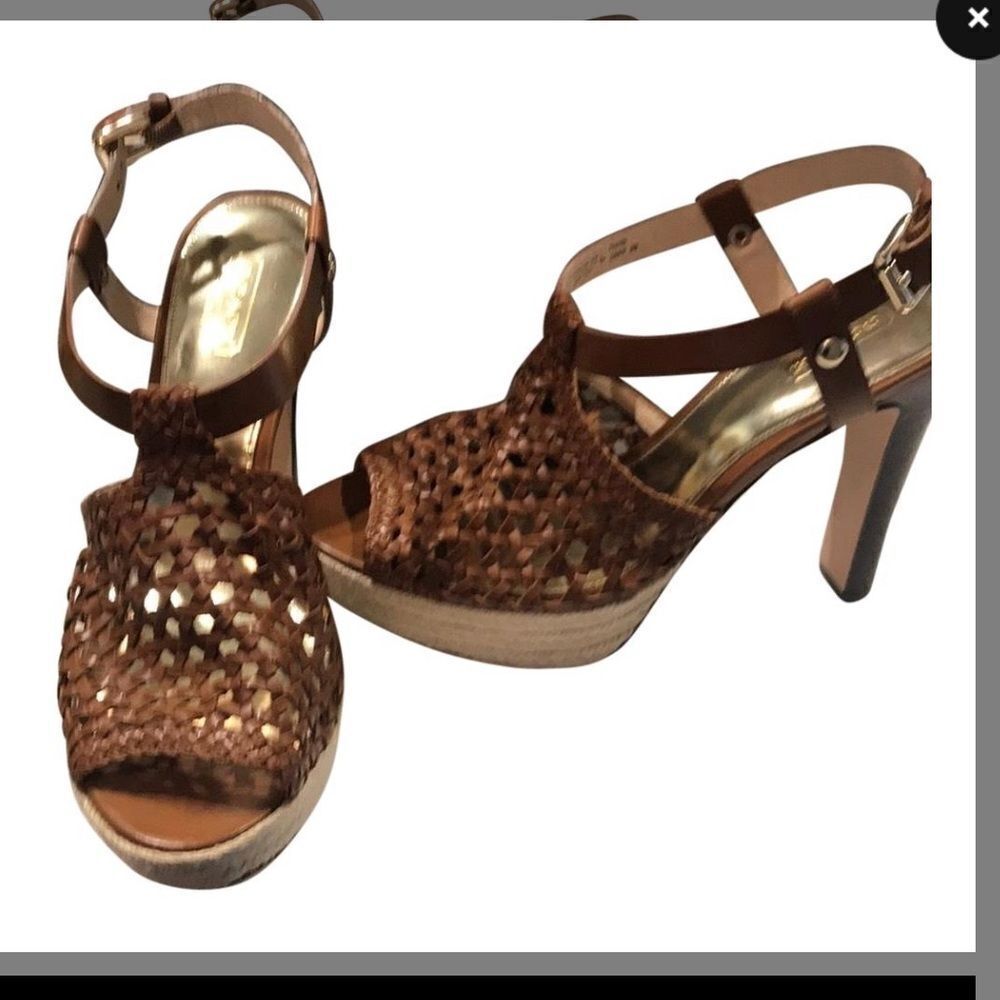 Coach zany woven calf vachetta espadrille stacked stilletto heels shoes Sz 10 - Picture 2 of 7